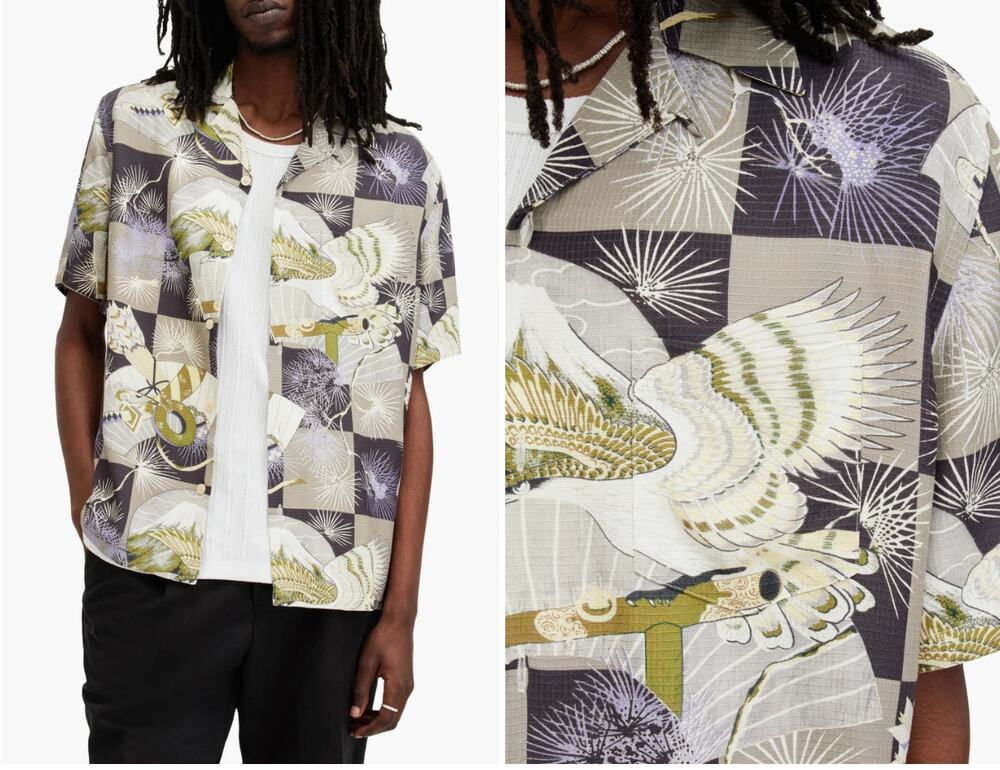 AllSaints Sebastian Eagle Print Shirt Mens XL Relaxed Fit